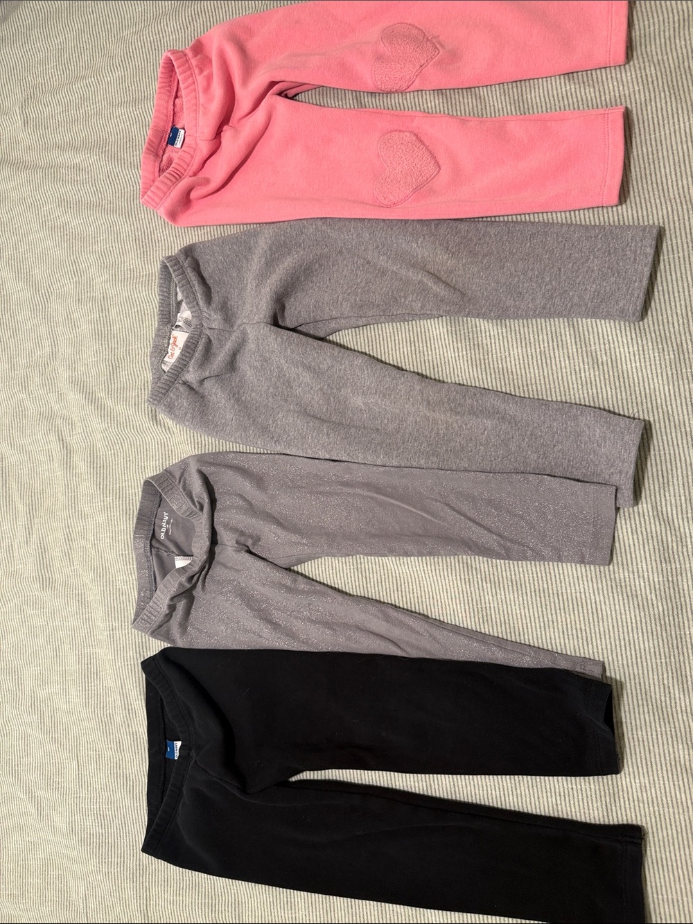 Kids Pink Heart Knee Fleece Pants and Gray & Black Knit Leggings - Multi-Pack 4T